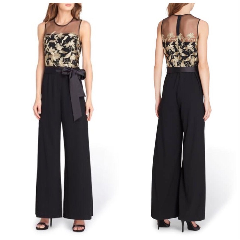 Tahari Gold and Black Embroidered Jumpsuit